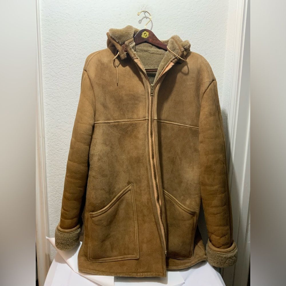 Overland sheepskin hooded coat